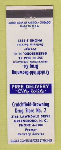 Matchbook Cover - Crutchfield Browning Drug Store Greensboro NC