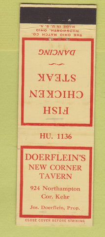 Matchbook Cover - Doerflein's New Corner Tavern WEAR