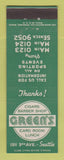 Matchbook Cover - Green's Cigars Barber Shop Cards Seattle WA