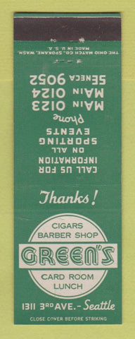Matchbook Cover - Green's Cigars Barber Shop Cards Seattle WA