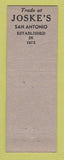 Matchbook Cover - Joske's Military Department San Antonio TX
