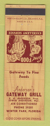 Matchbook Cover - Anderson's Gateway Grill Wainter Park FL