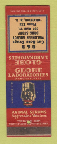 Matchbook Cover - Globe Laboratories B&B Rute Rate Drug Walgreens Williston ND