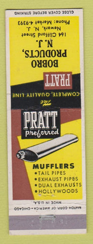 Matchbook Cover - Pratt Mufflers Bobro Newark NJ