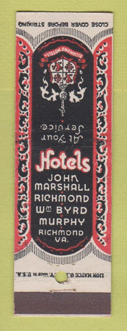 Matchbook Cover - Hotels John Marshall Wm Byrd Murphy Richmond VA