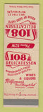 Matchbook Cover - 108 Delicatessen Deli Warrensburg MO