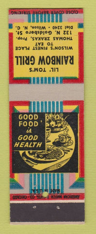 Matchbook Cover - Lil' Tom's Rainbow Grill Wilson NC