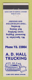 Matchbook Cover - AD Hall Trucking Tractor Bull Dozing