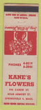 Matchbook Cover - Kane's Flowers Springfield MA