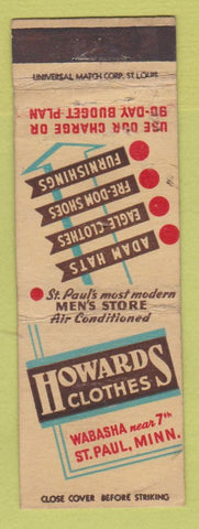 Matchbook Cover - Howards Clothes St Paul MN Men's WORN POOR BACK