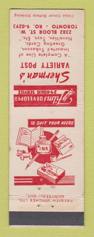 Matchbook Cover - Sherman's Variety Post Store Toronto ON