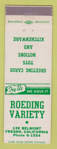 Matchbook Cover - Roeding Variety Store Fresno CA