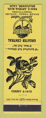 Matchbook Cover - Greater Central Nursery Bellflower CA