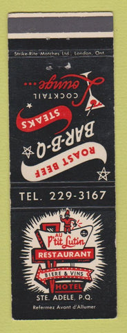 Matchbook Cover - Au P'tit Lutin Restaurant Hotel Ste Adele QC BBQ