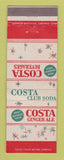 Matchbook Cover - Costa Club Soda Ginger Ale