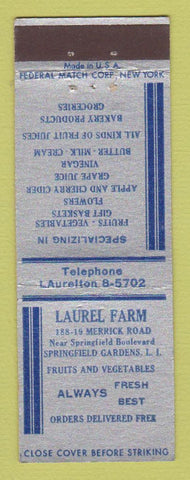 Matchbook Cover - Laurel Farm Springfield Gardens NJ fruits vegetables