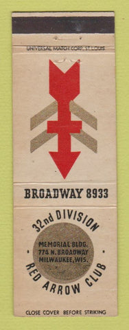 Matchbook Cover - 32nd Division Red Arrow Club Milwaukee WI