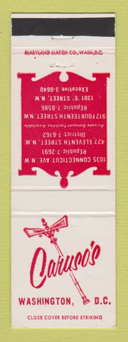 Matchbook Cover - Caruso's Restaurant Washington DC