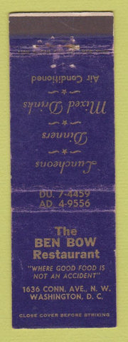 Matchbook Cover - Ben Bow Restaurant Washington DC WEAR