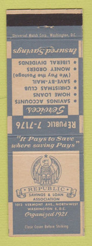 Matchbook Cover - Republic Savings and Loan Washington DC