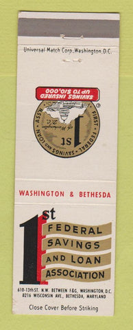 Matchbook Cover - 1st Federal Savings Loan Washington DC Bethesda MD