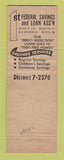 Matchbook Cover - 1st Federal Savings Loan Washington DC Bethesda MD