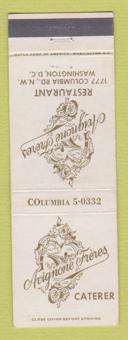 Matchbook Cover - Avignone Freres Restaurant Washington DC