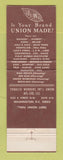 Matchbook Cover - Tobacco Workers Union Washington DC AFL CIP