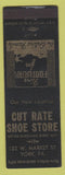 Matchbook Cover - Cut Rate Shoe Store York PA WEAR