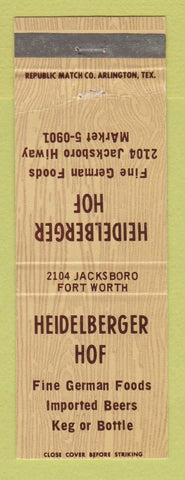 Matchbook Cover - Heidelberger Hof German Food Fort Worth TX