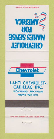Matchbook Cover - Chevrolet Lahti Cadillac Ironwood MI