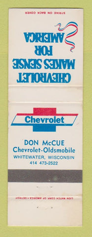 Matchbook Cover - Chevrolet Don McCue Oldsmobile Whitewater WI WEAR
