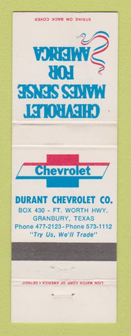 Matchbook Cover - Chevrolet Durant Granbury TX