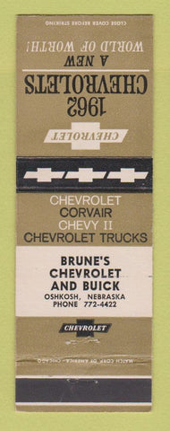Matchbook Cover - 1962 Chevrolet Brune's Buick Oshkosh NE