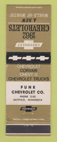 Matchbook Cover - 1962 Chevrolet Funk Hayfield MN