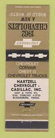 Matchbook Cover - 1962 Chevrolet Martzell Cadillac Bloomsburg PA