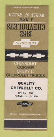 Matchbook Cover - 1962 Chevrolet Quality Union MO