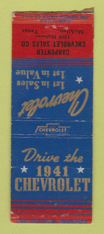 Matchbook Cover - 1941 Chevrolet Carpenter McAllen TX WEAR BOBTAIL