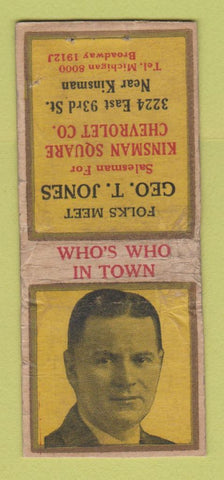 Matchbook Cover - Geo Jones Kinsman OH Chevrolet POOR BOBTAIL