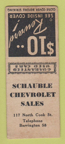 Matchbook Cover - Schauble Chevrolet Barrington IL? WORN BACK BOBTAIL