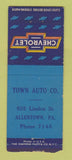 Matchbook Cover - Town Auto Chevrolet Allentown PA BOBTAIL