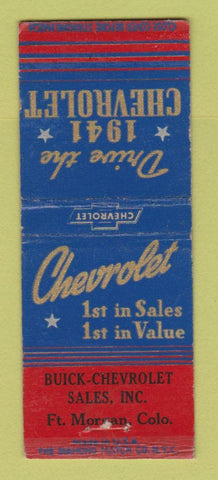 Matchbook Cover - 1941 Chevrolet Buick Fort Morgan Colorado WEAR BOBTAIL