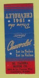 Matchbook Cover - 1941 Chevrolet South Tacoma WA BOBTAIL