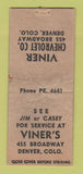 Matchbook Cover - Viner Chevrolet Denver Colorado WORN BOBTAIL