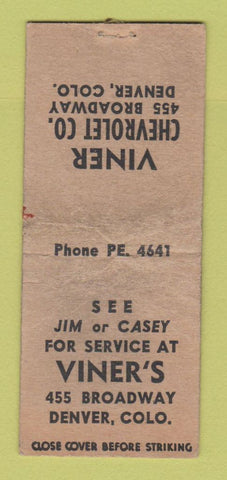 Matchbook Cover - Viner Chevrolet Denver Colorado WORN BOBTAIL