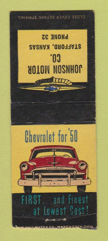Matchbook Cover - 1950 Chevrolet Johnson Motors Stafford KS BOBTAIL