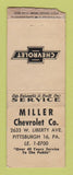 Matchbook Cover - Miller Chevrolet Pittsburgh PA WORN BOBTAIL