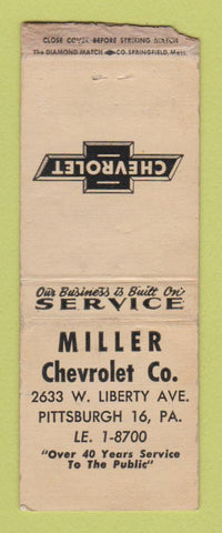 Matchbook Cover - Miller Chevrolet Pittsburgh PA WORN BOBTAIL
