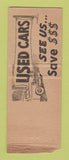 Matchbook Cover - Miller Chevrolet Pittsburgh PA WORN BOBTAIL