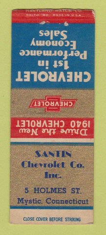 Matchbook Cover - 1940 Chevrolet Santin Mystic CT BOBTAIL